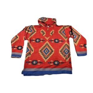 El Paso Saddle Blanket Hooded Sweatshirt Adult Size L Aztec Pattern Red Western
